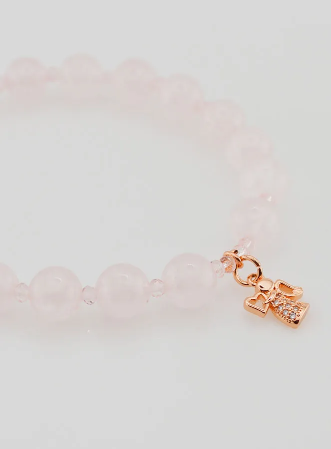 Armband Rozenkwarts 8mm en Strass Engel (pic 3)