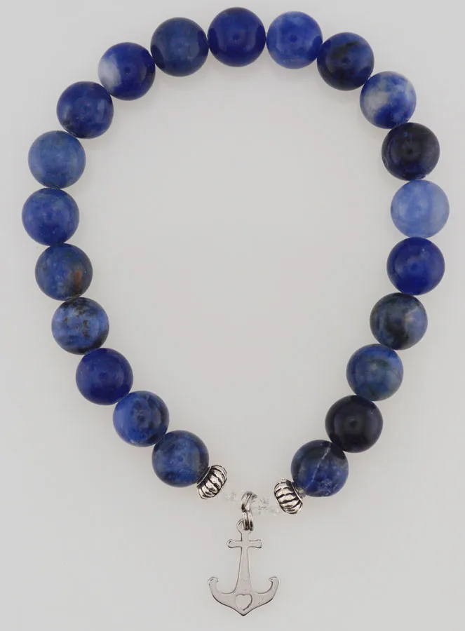 Armband van Sodaliet 8mm en Anker Hangertje (pic 1)