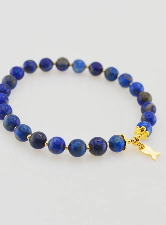 Armband van Lapis Lazuli 6mm en Hanger Vis (pic 3)