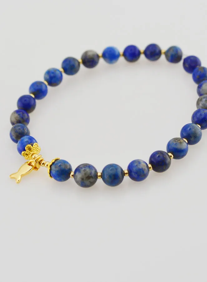 Armband van Lapis Lazuli 6mm en Hanger Vis (pic 4)