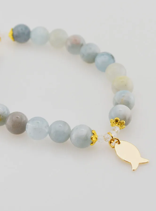 Armband van Aquamarijn 8mm met Ichthus Vis en Anker (pic 4)