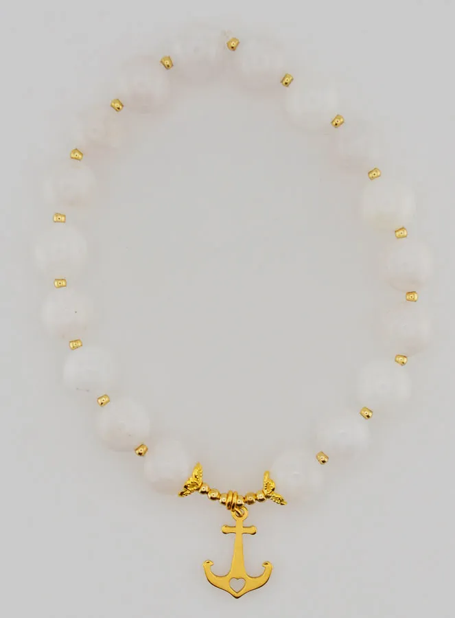 Armband van Maansteen 8mm en Anker Bedeltje (pic 1)