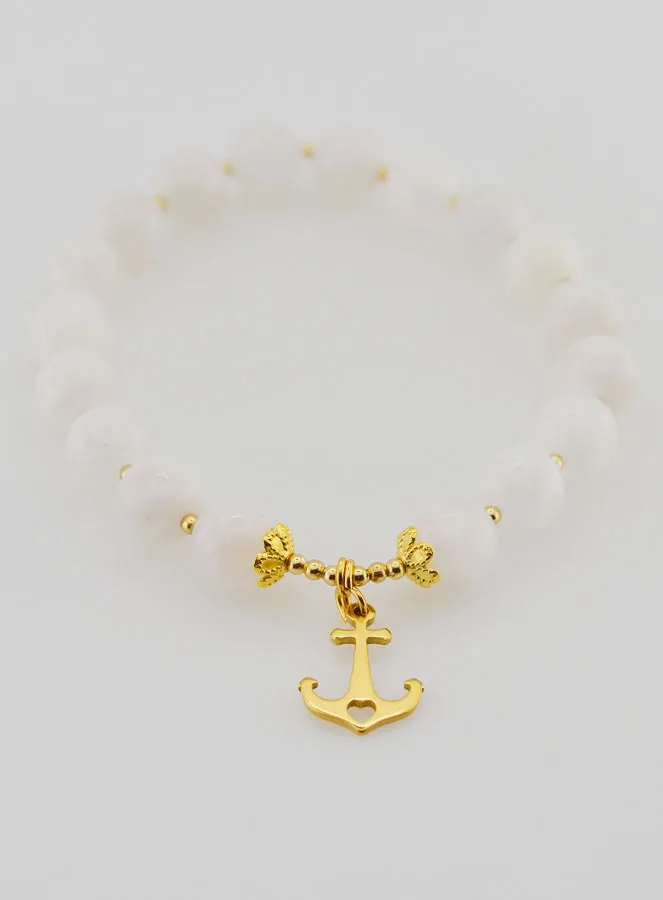 Armband van Maansteen 8mm en Anker Bedeltje (pic 2)