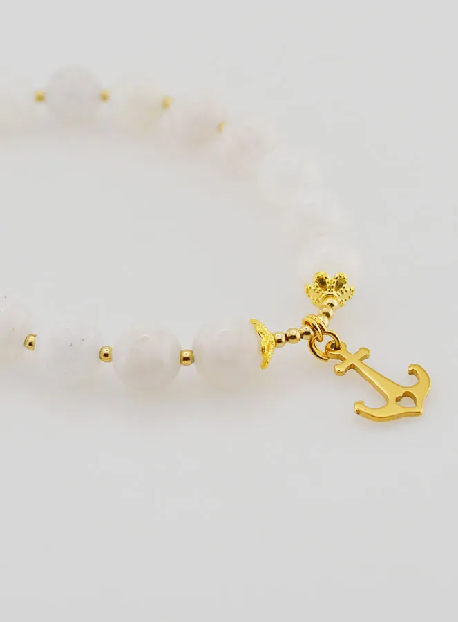 Armband van Maansteen 8mm en Anker Bedeltje (pic 3)