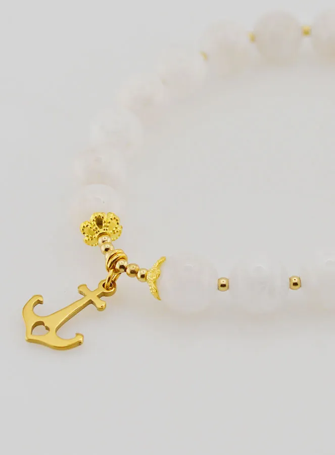 Armband van Maansteen 8mm en Anker Bedeltje (pic 4)