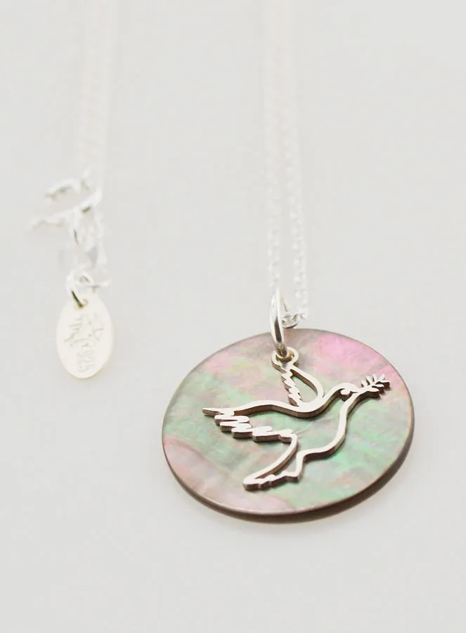 Religieus Collier Zilveren Duif en Zwart Parelmoer (pic 2)