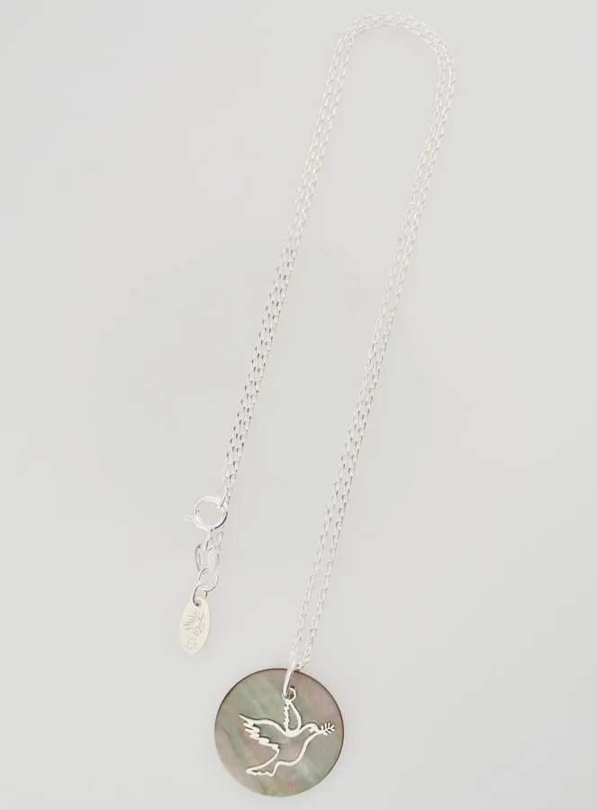 Religieus Collier Zilveren Duif en Zwart Parelmoer (pic 3)