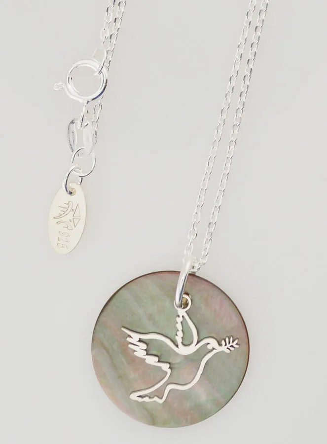 Religieus Collier Zilveren Duif en Zwart Parelmoer (pic 4)