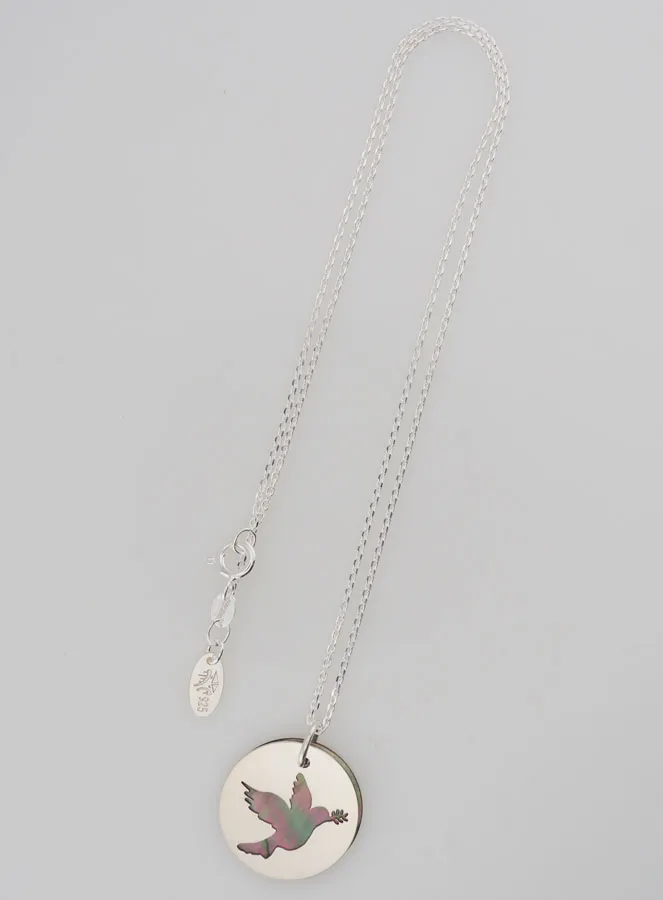Religieus Collier Opengewerkte Duif - Zilver en Parelmoer (pic 2)