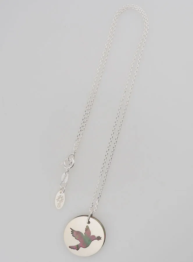 Religieus Collier Opengewerkte Duif - Zilver en Parelmoer (pic 4)