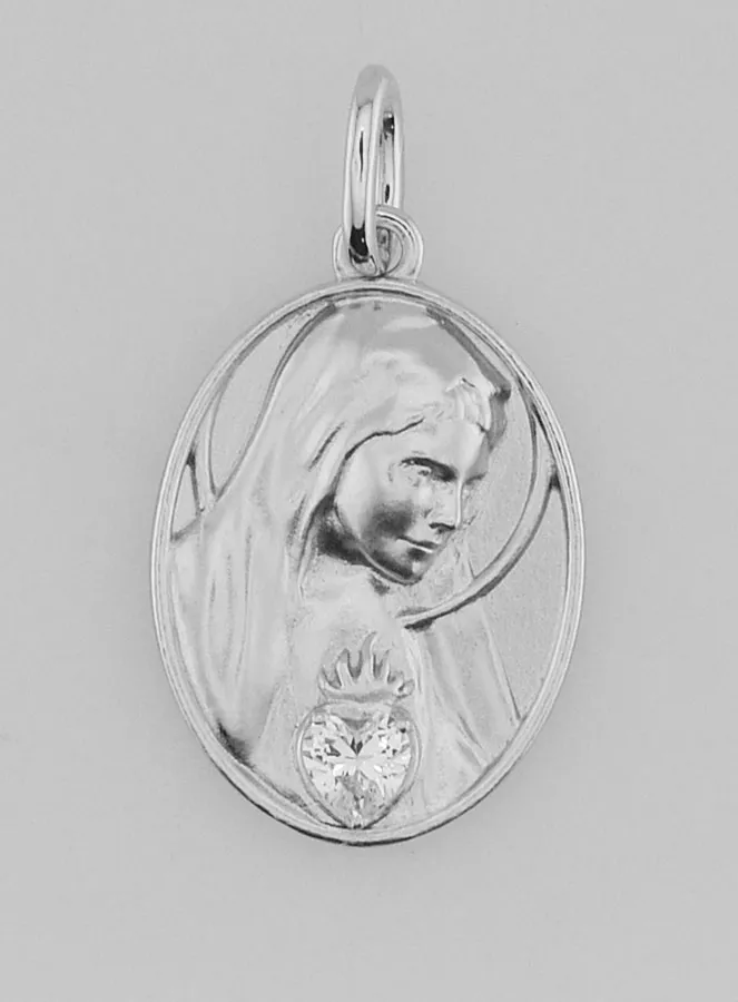 Zilveren Hanger met Zirkonia Heilig Hart van Maria - 19 mm (pic 1)