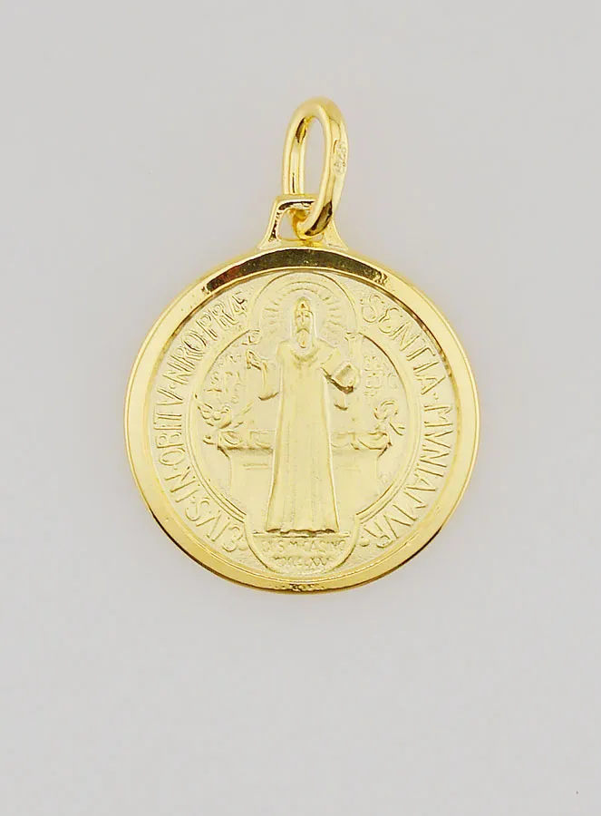 Vergulde Medaille van Sint Benedictus met Rand - 18mm (pic 1)