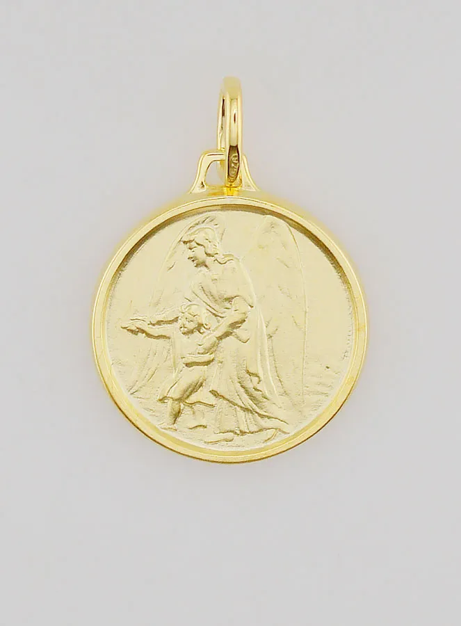 Vergulde Medaille Beschermengel en Kind - 18mm (pic 1)