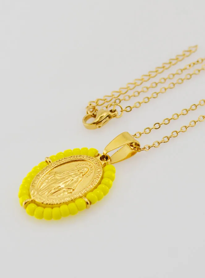 Wonderdadige Medaille en Halsketting - Gele Kralen (pic 1)