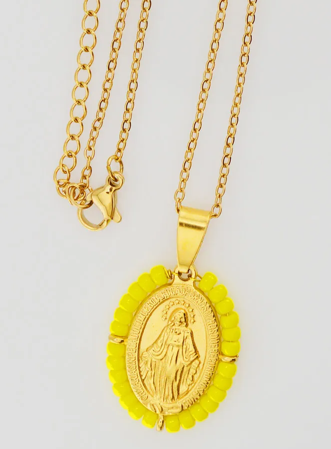 Wonderdadige Medaille en Halsketting - Gele Kralen (pic 4)