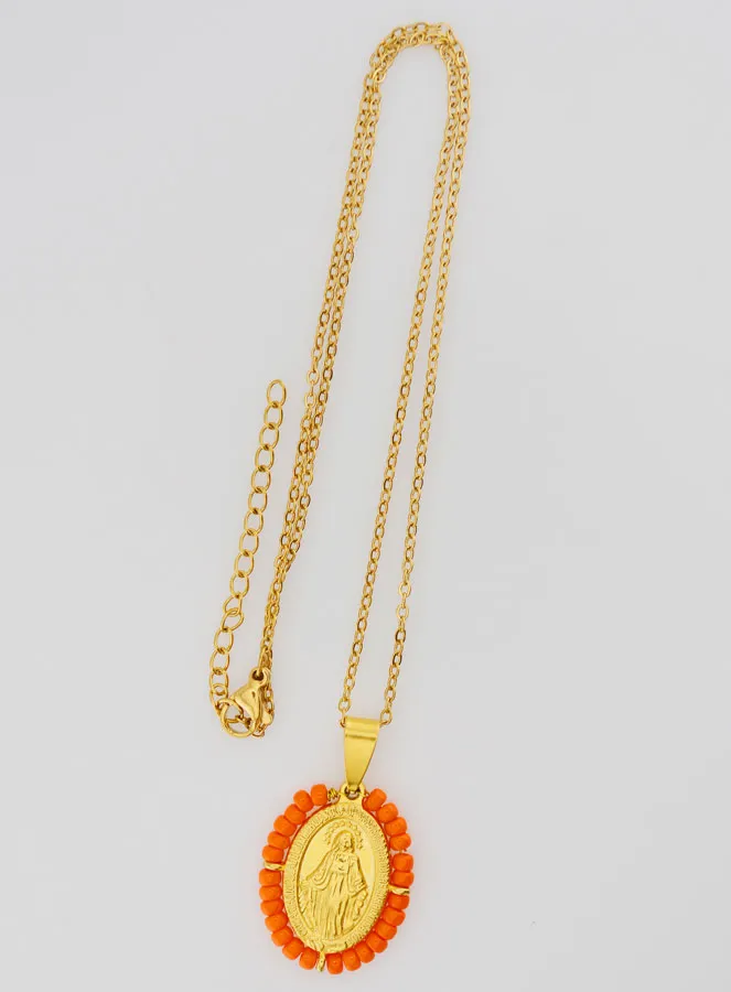 Wonderdadige Medaille + Halsketting - Oranje Kralen (pic 2)