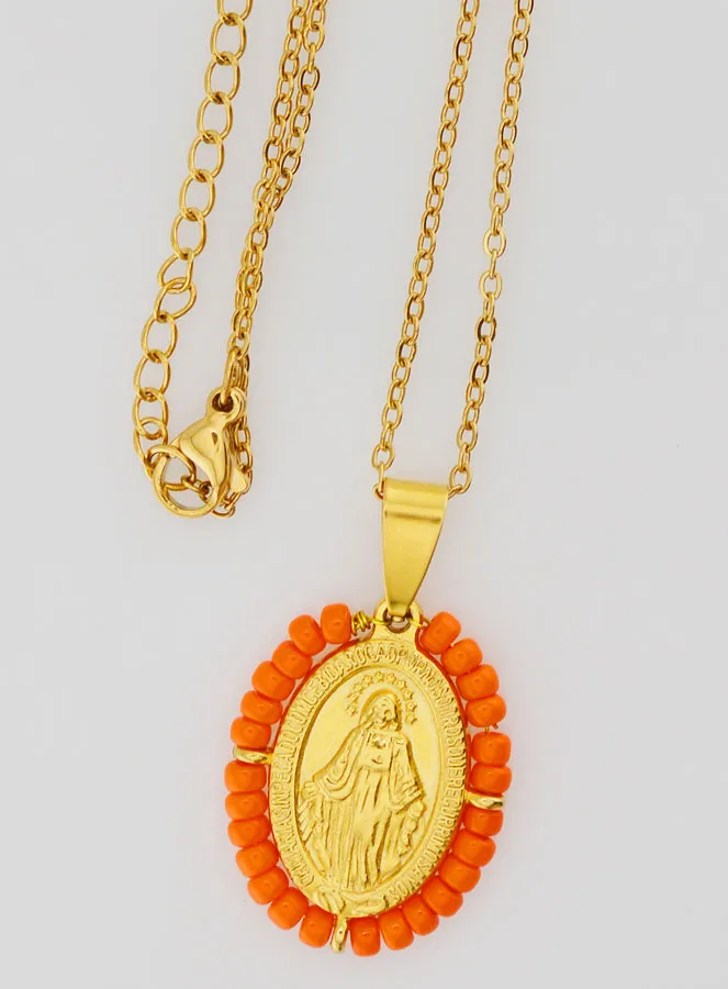 Wonderdadige Medaille + Halsketting - Oranje Kralen (pic 4)