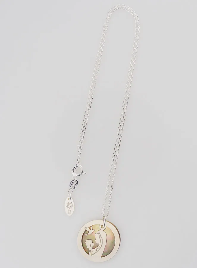 Halsketting Maria met Kind en Duif - Zilver en Parelmoer (pic 3)