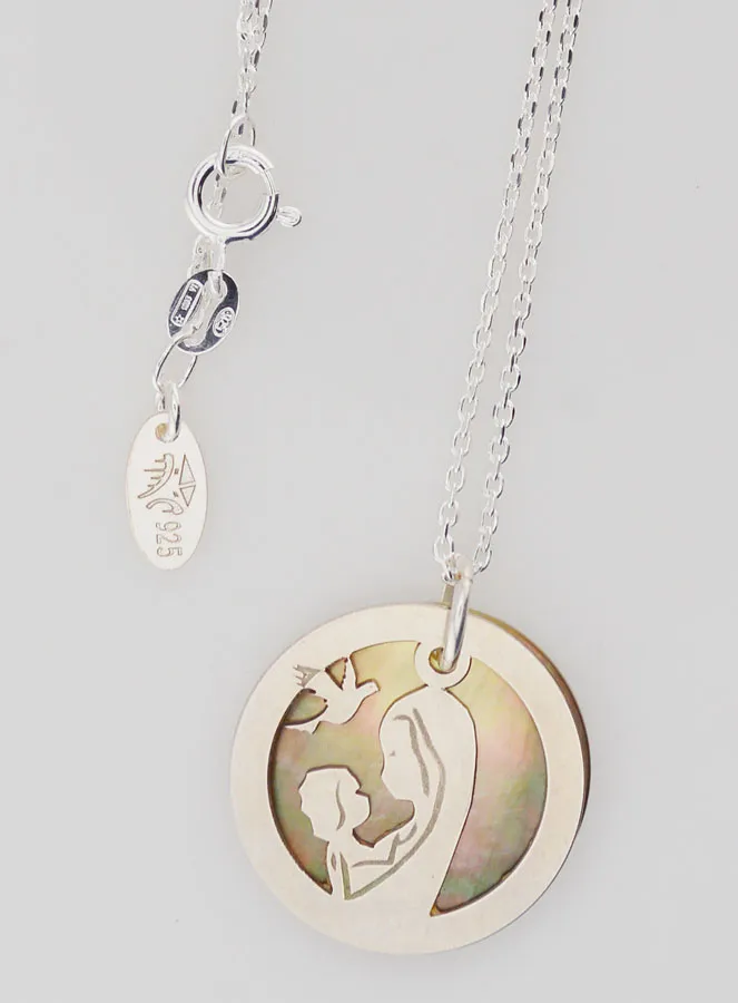Halsketting Maria met Kind en Duif - Zilver en Parelmoer (pic 4)