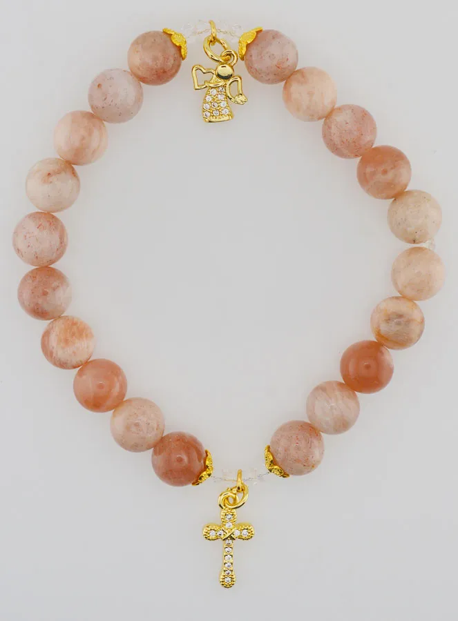 Armband van Zonnesteen 8mm - Engel en Kruis (pic 1)