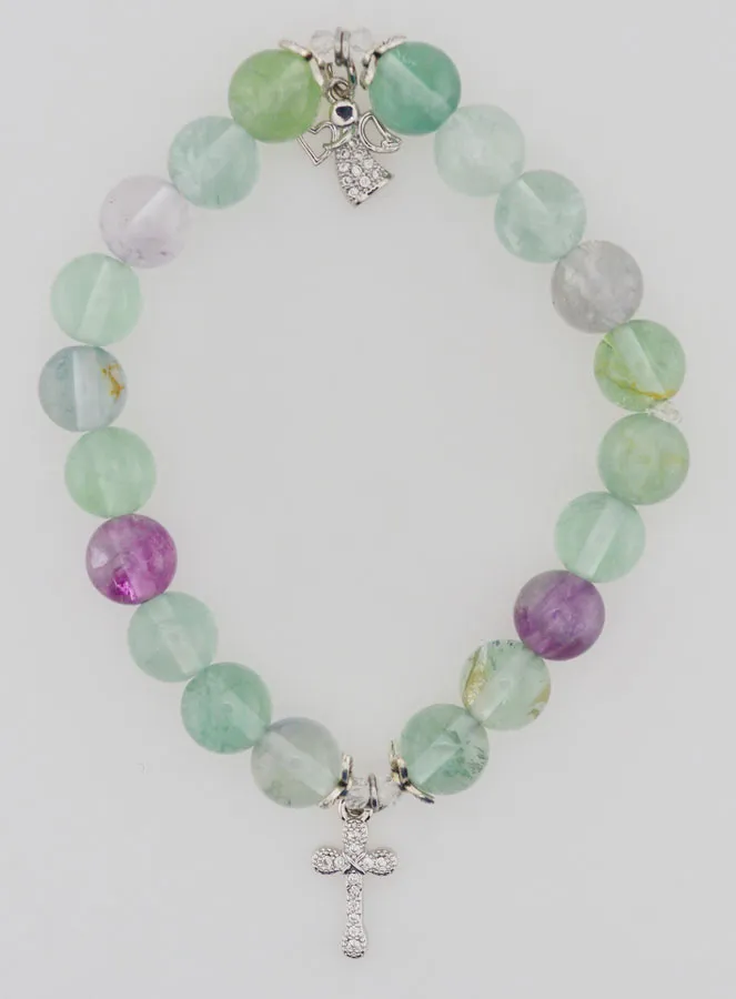 Armband van Fluoriet Stenen 8mm - Engel en Kruis (pic 1)