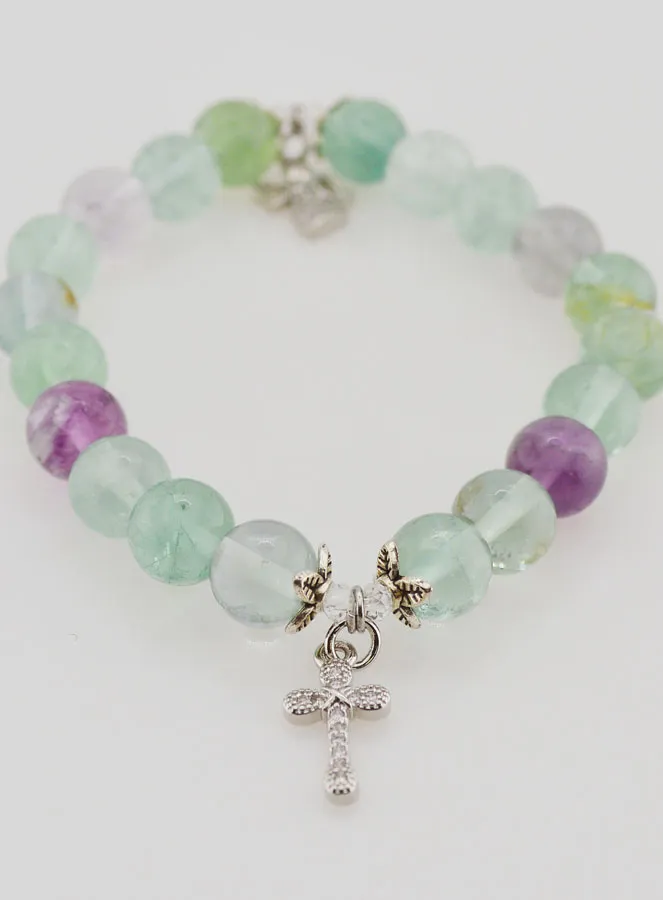 Armband van Fluoriet Stenen 8mm - Engel en Kruis (pic 2)