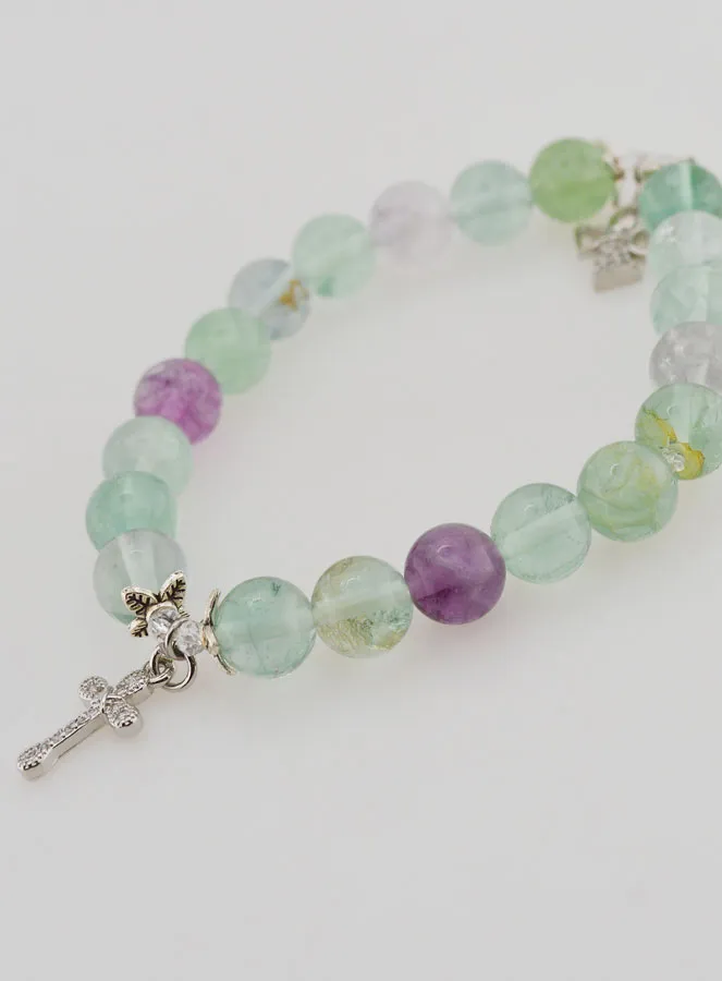 Armband van Fluoriet Stenen 8mm - Engel en Kruis (pic 3)