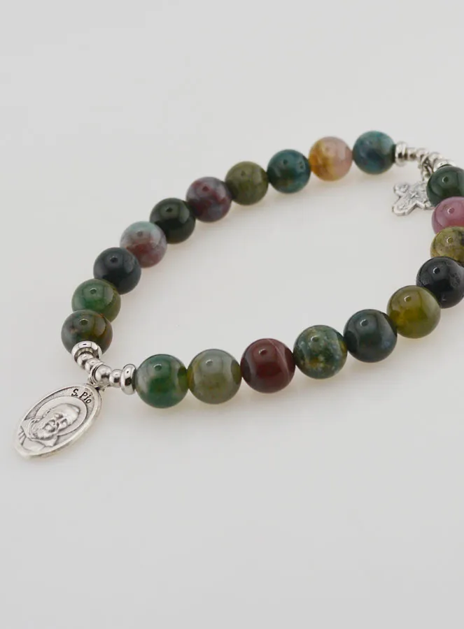 Religieuze Armband Indiase Agaat 8mm - Pater Pio en Drievuldigheid (pic 3)