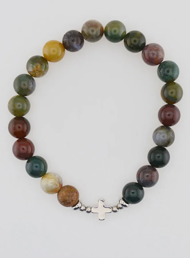 Religieuze Armband Indiase Agaat 8mm en Kruis (pic 1)