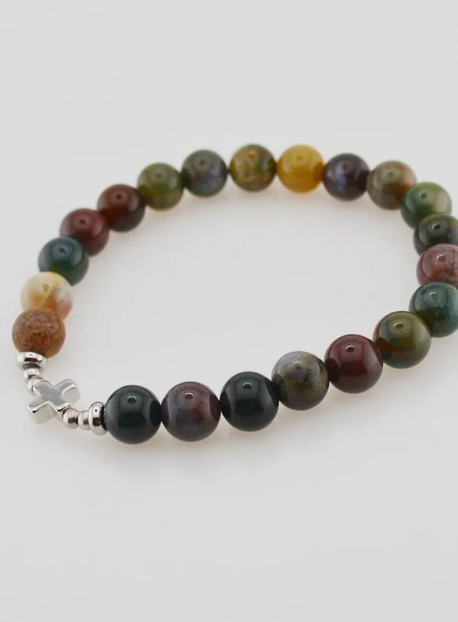 Religieuze Armband Indiase Agaat 8mm en Kruis (pic 3)