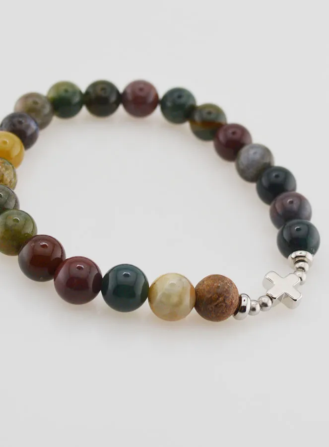 Religieuze Armband Indiase Agaat 8mm en Kruis (pic 4)