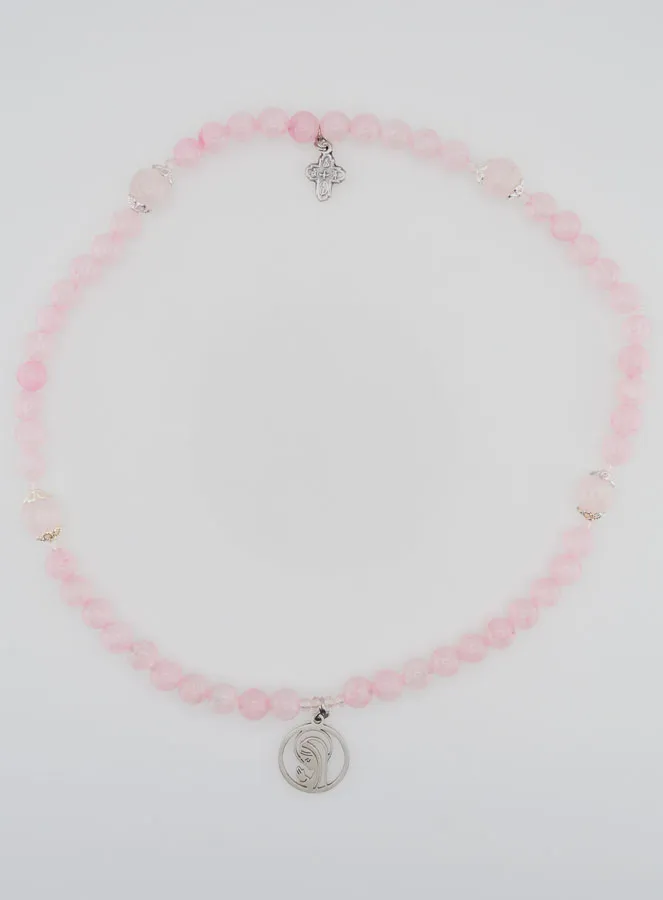 Rozenkrans Armband van Rozenkwarts - Maagd Maria en Heilige Drie-eenheid (pic 1)