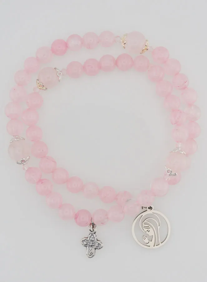 Rozenkrans Armband van Rozenkwarts - Maagd Maria en Heilige Drie-eenheid (pic 2)
