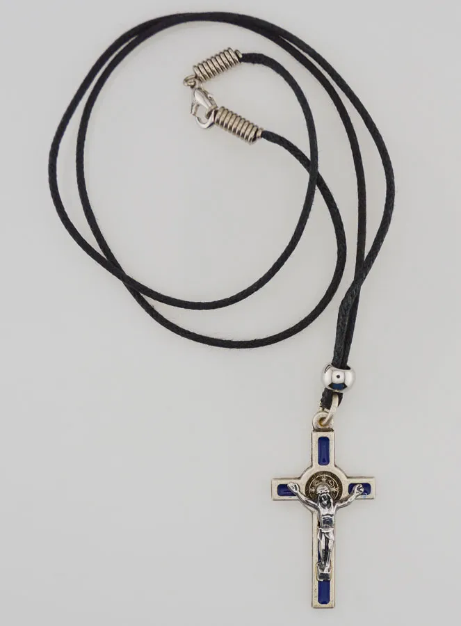 Religieuze Halsketting Kruis Heilige Benedictus - Blauw (pic 2)