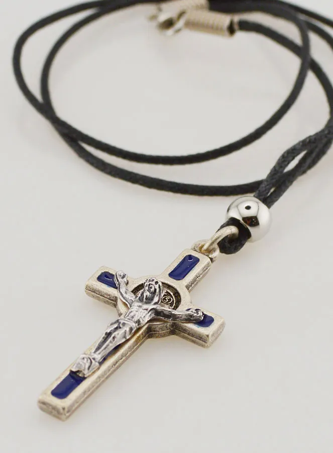 Religieuze Halsketting Kruis Heilige Benedictus - Blauw (pic 3)