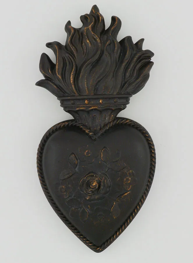 Ex Voto Wanddecoratie Bloemen-Hart Zwart en Brons - 13 cm (pic 1)