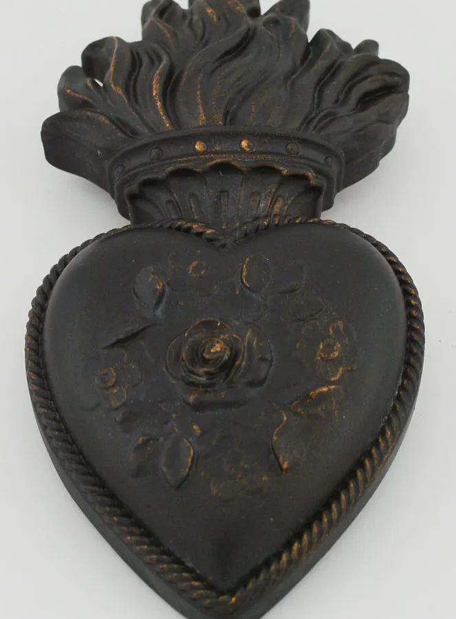 Ex Voto Wanddecoratie Bloemen-Hart Zwart en Brons - 13 cm (pic 2)