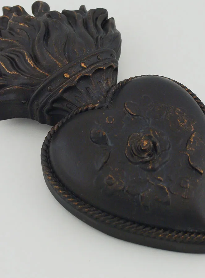 Ex Voto Wanddecoratie Bloemen-Hart Zwart en Brons - 13 cm (pic 3)