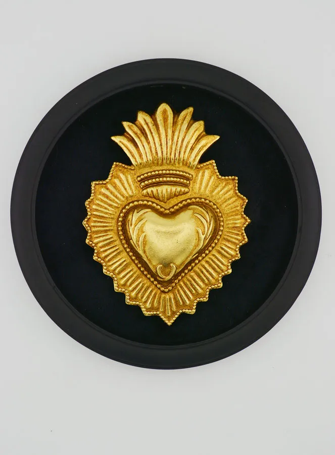 Ex Voto Wanddecoratie Gouden Hart op Zwart Fluweel - 19cm (pic 1)