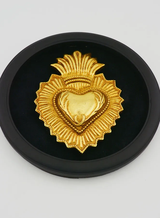 Ex Voto Wanddecoratie Gouden Hart op Zwart Fluweel - 19cm (pic 2)