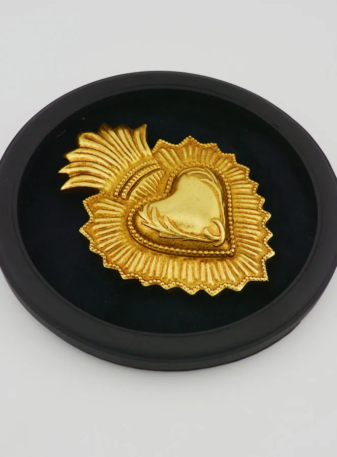 Ex Voto Wanddecoratie Gouden Hart op Zwart Fluweel - 19cm (pic 3)