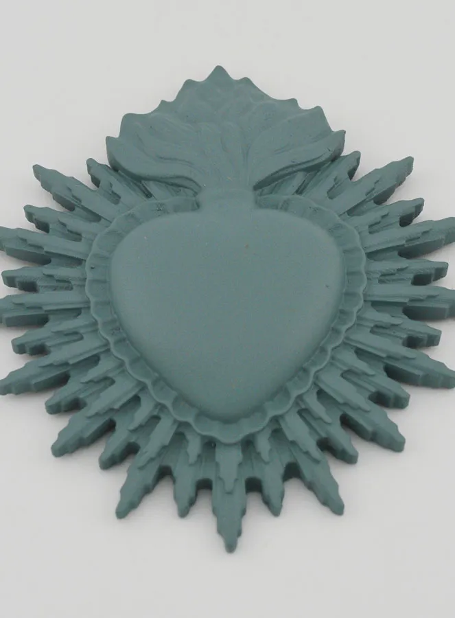 Ex Voto Wanddecoratie Stralend Hart 11 cm - Grijs-Groen (pic 2)