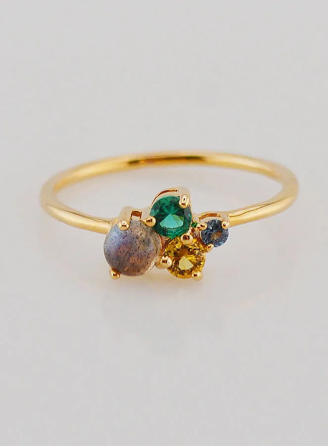 Vergulde Ring met Labradoriet en Zirkonia's - Maat 54 (pic 1)