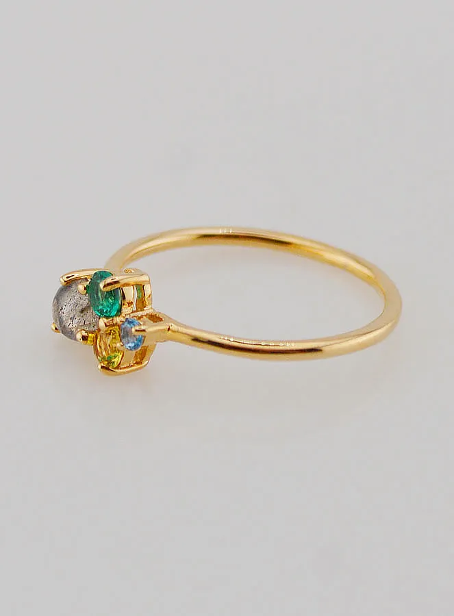 Vergulde Ring met Labradoriet en Zirkonia's - Maat 54 (pic 2)