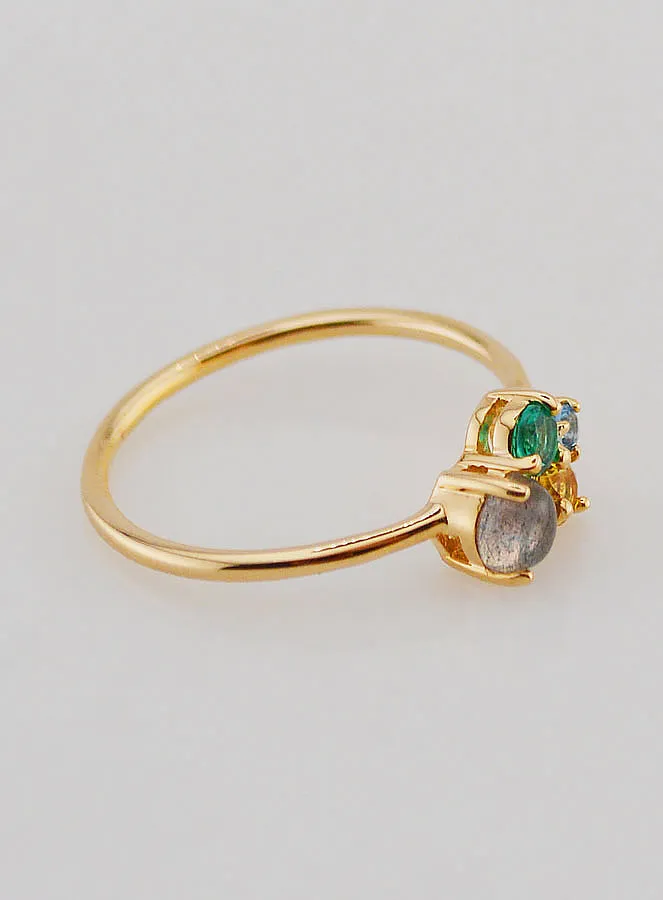 Vergulde Ring met Labradoriet en Zirkonia's - Maat 54 (pic 3)