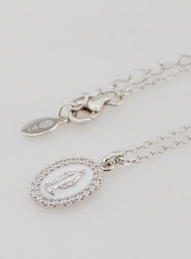 Halsketting Maria Wonderdadige Zilver en Wit Emaille (pic 1)