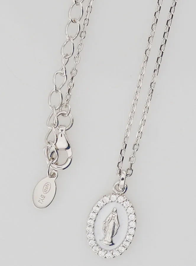 Halsketting Maria Wonderdadige Zilver en Wit Emaille (pic 4)