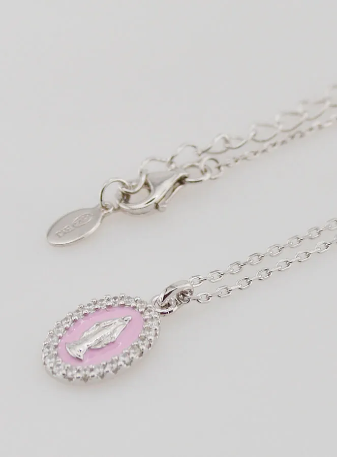 Halsketting Maria Wonderdadige Zilver en Roze Emaille (pic 1)