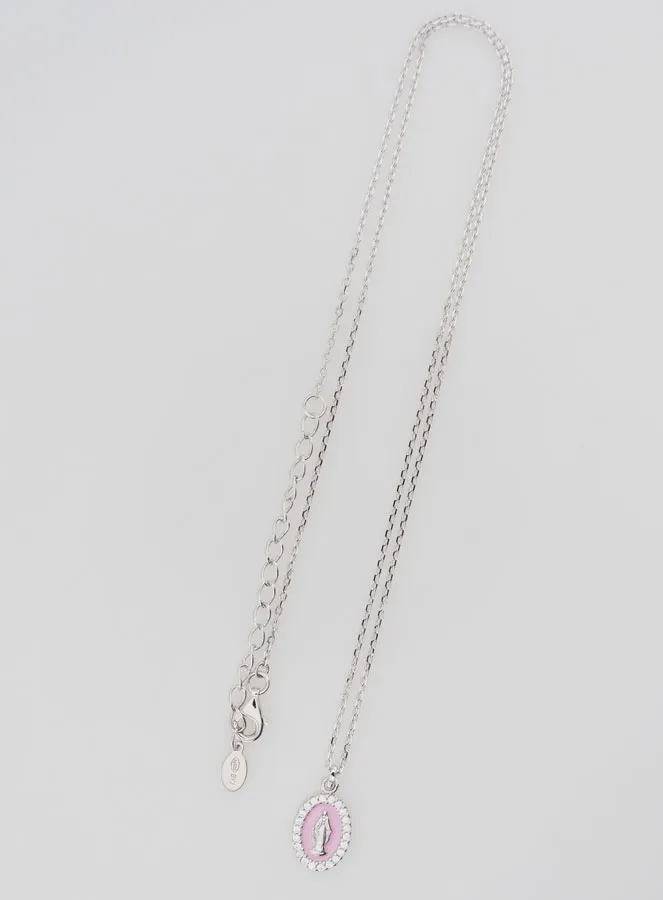 Halsketting Maria Wonderdadige Zilver en Roze Emaille (pic 2)