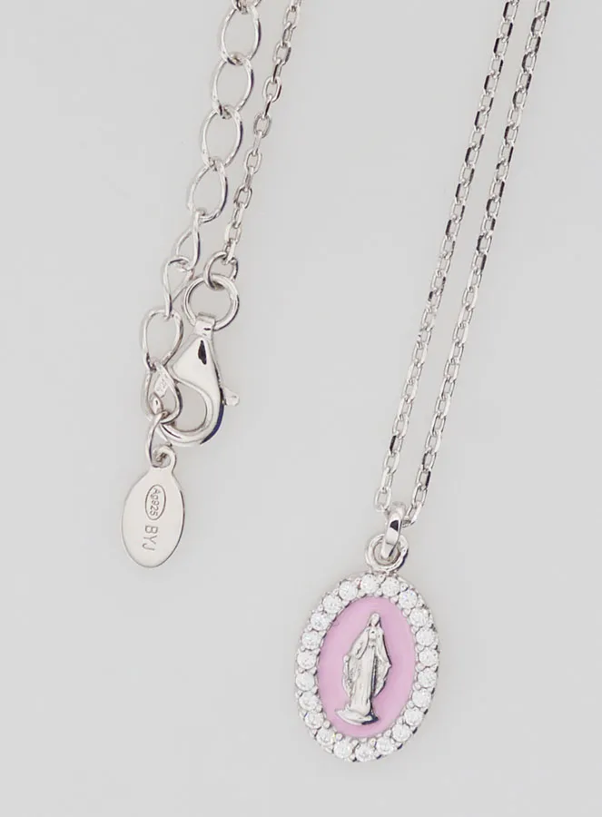 Halsketting Maria Wonderdadige Zilver en Roze Emaille (pic 4)